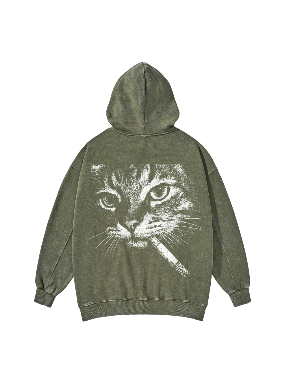 CAT WITH CIGARETTE WASHED HOODIE