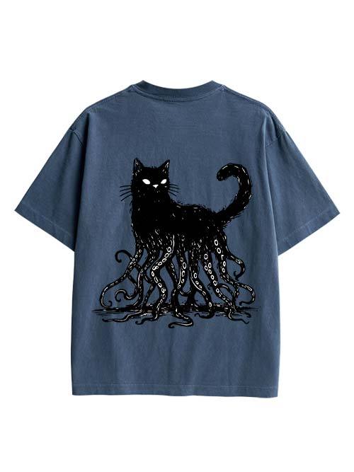 Octopus Tentacle Cat Double Sided Print Washed TShirt