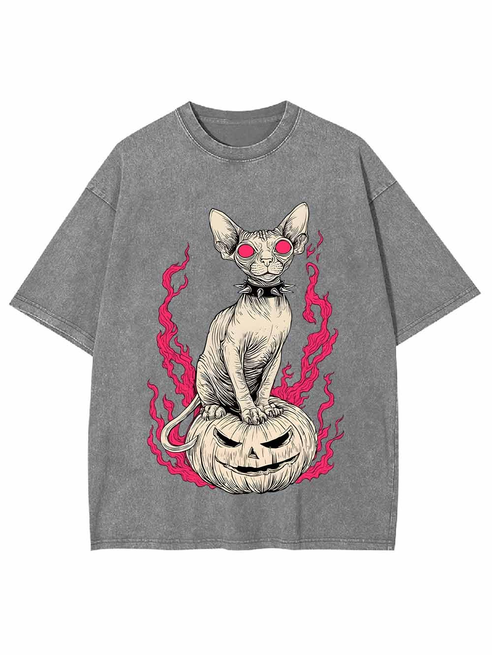 Hairless Cat Pumpkin Flame Washed Tshirt