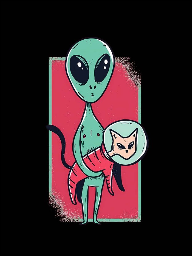 Alien Cat Discovery Washed Tshirt