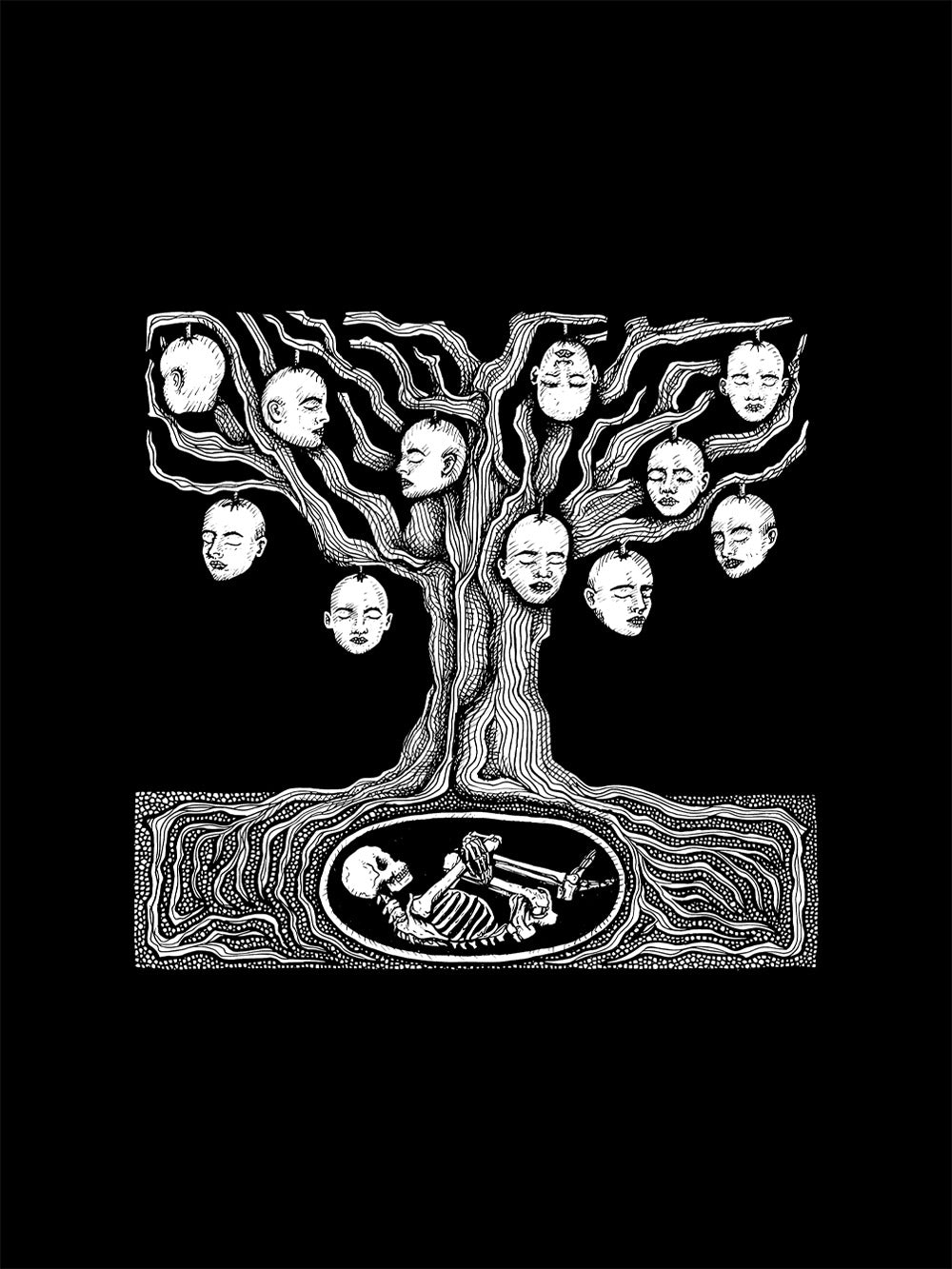 Tree Of Faces And Bones Washed Tshirt