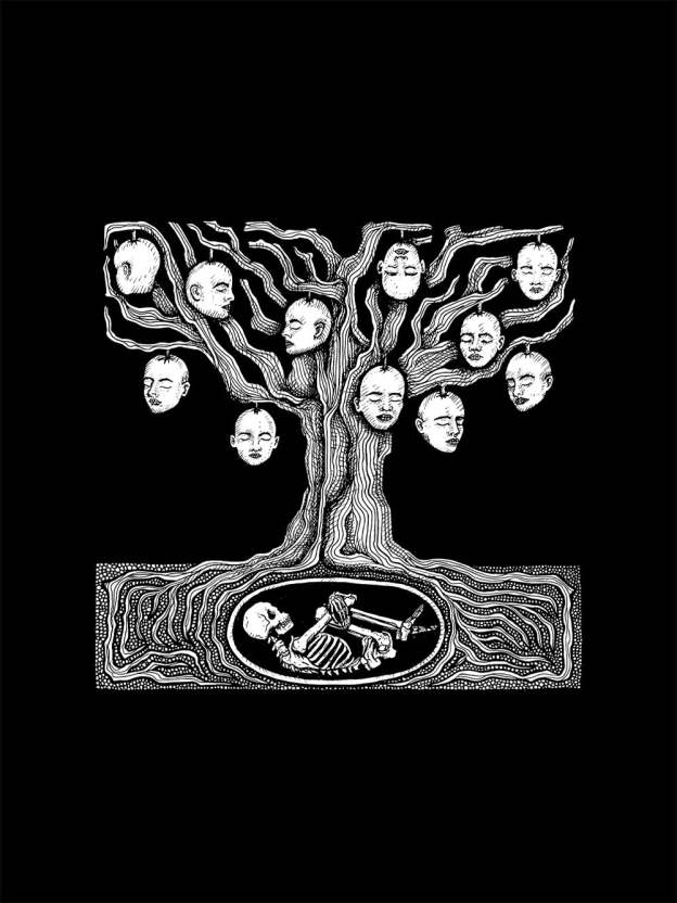 Tree Of Faces And Bones Washed Tshirt