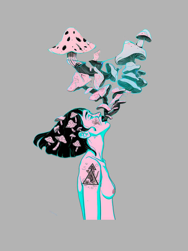 Mushroom Dreamscape Washed Tshirt