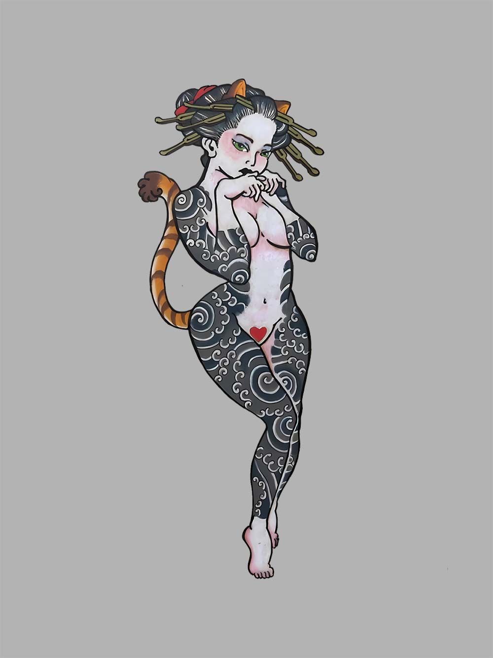 Tattooed Cat Siren Washed Tshirt