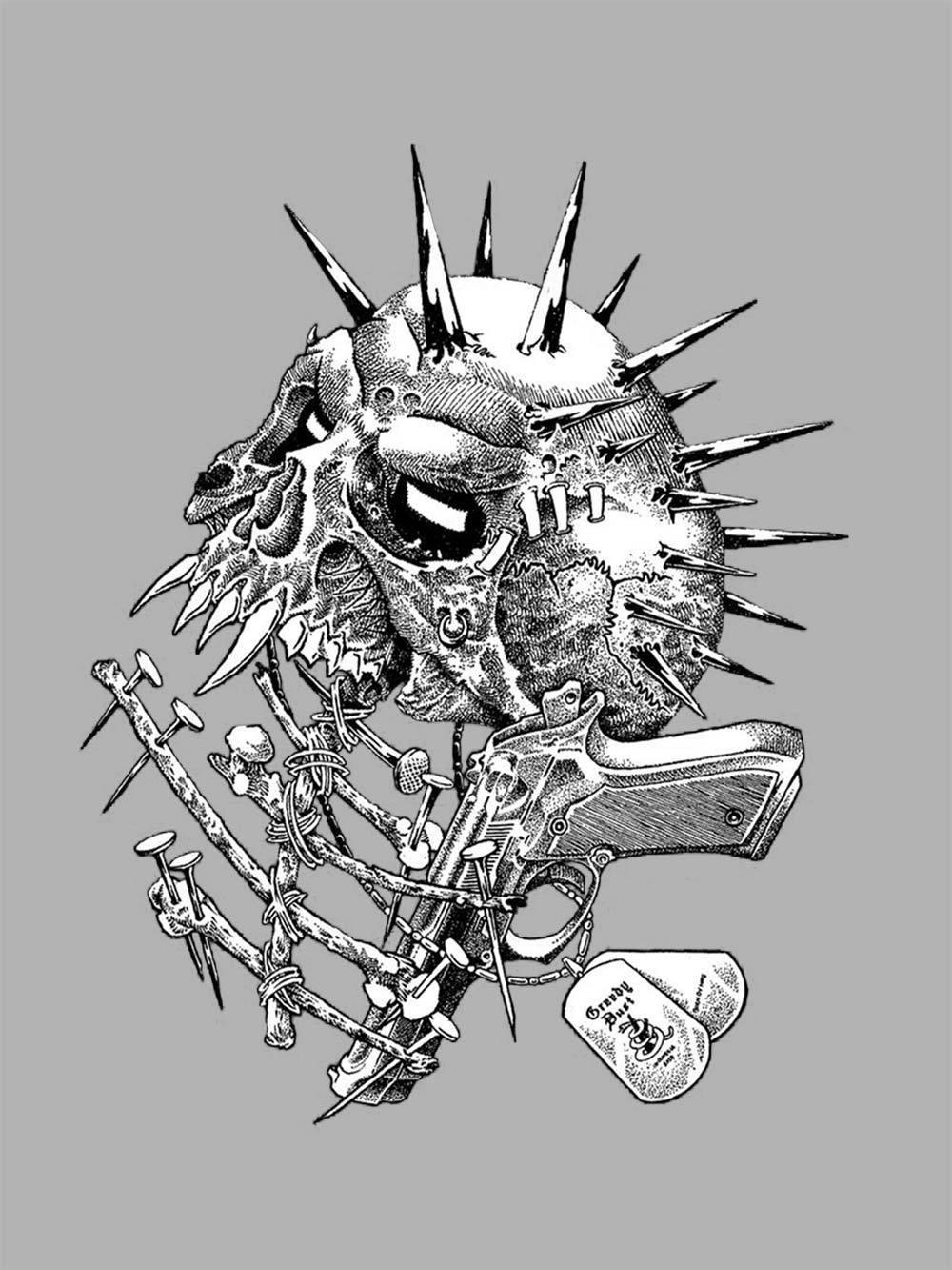 Gun And Skull Washed Tshirt