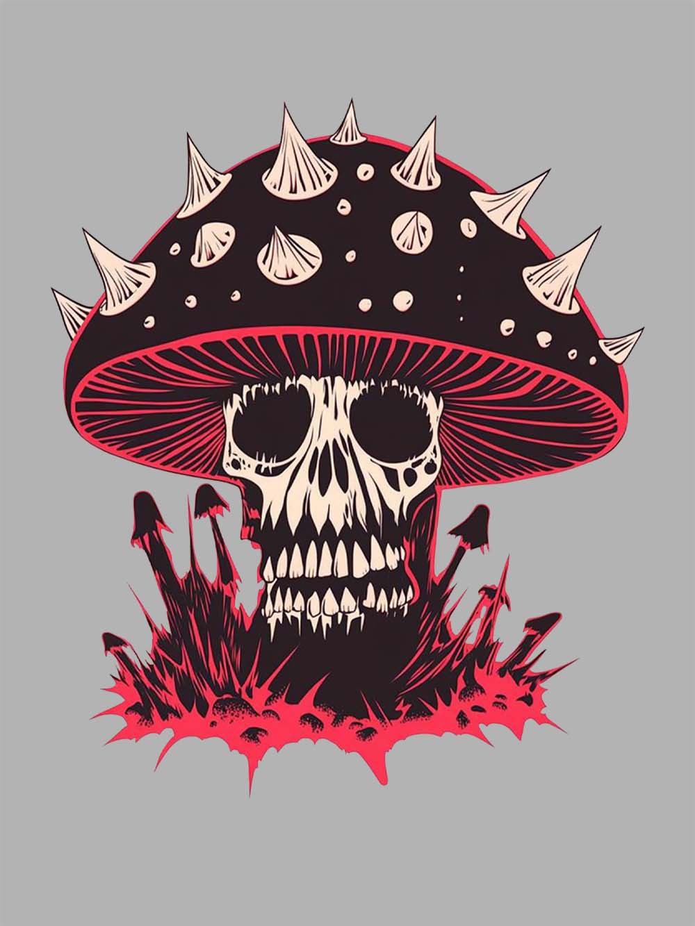 Punk Mushroom Skull Washed Tshirt