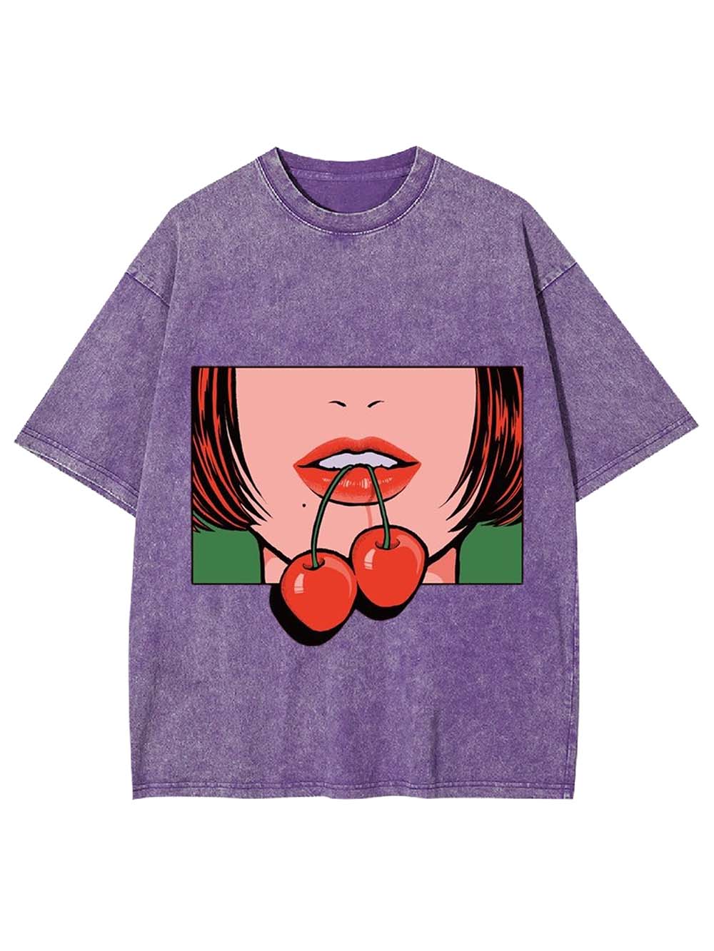 Red Lips Cherry Washed Tshirt