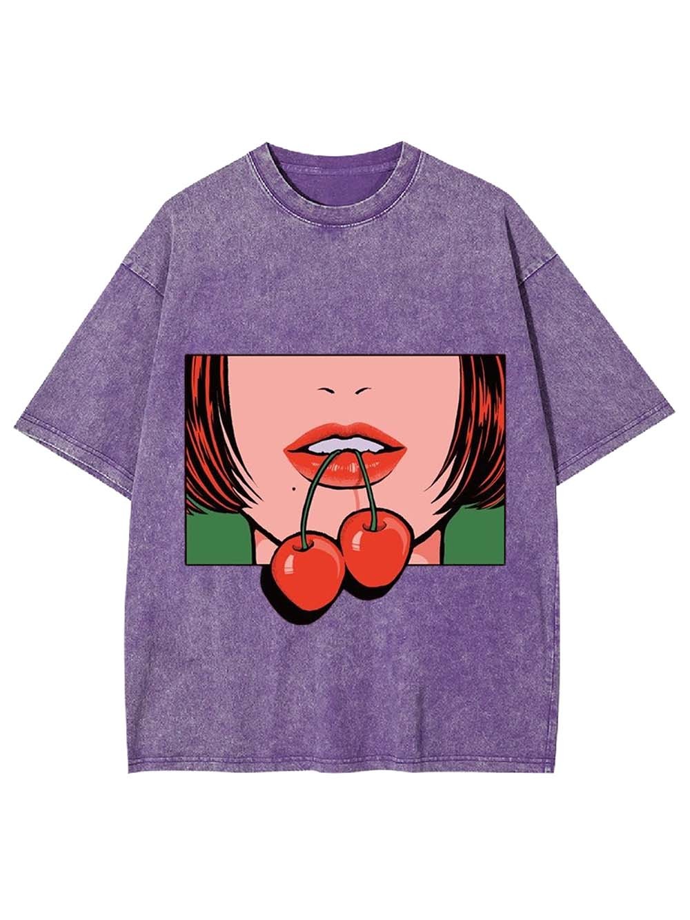 Red Lips Cherry Washed Tshirt
