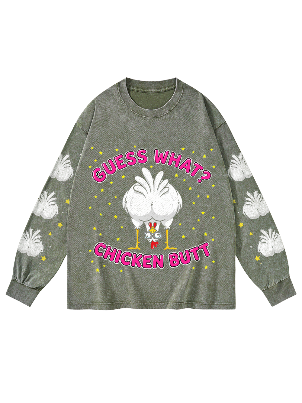 CHICKEN JOKE WASHED LONG-SLEEVE GRAPHIC TSHIRT