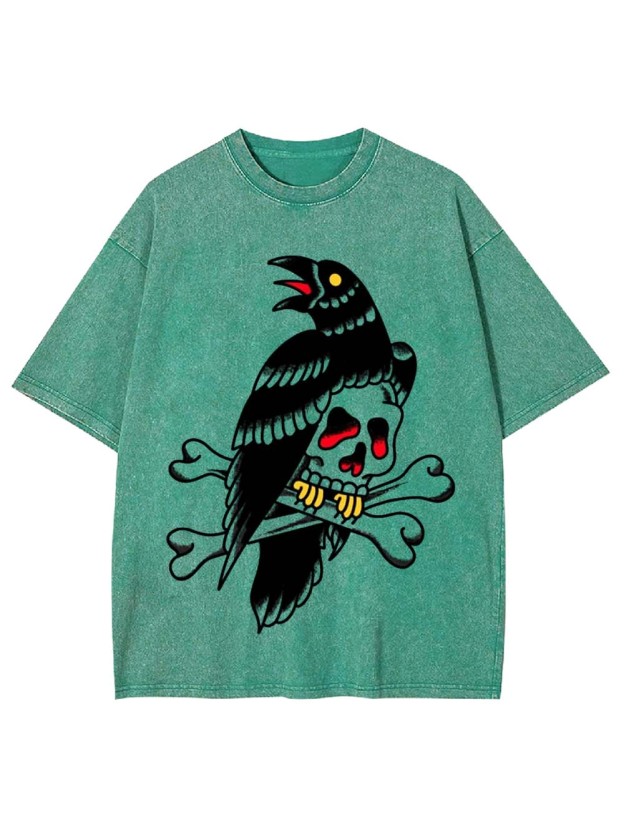 Skull Crossbones Graphic Washed Tshirt