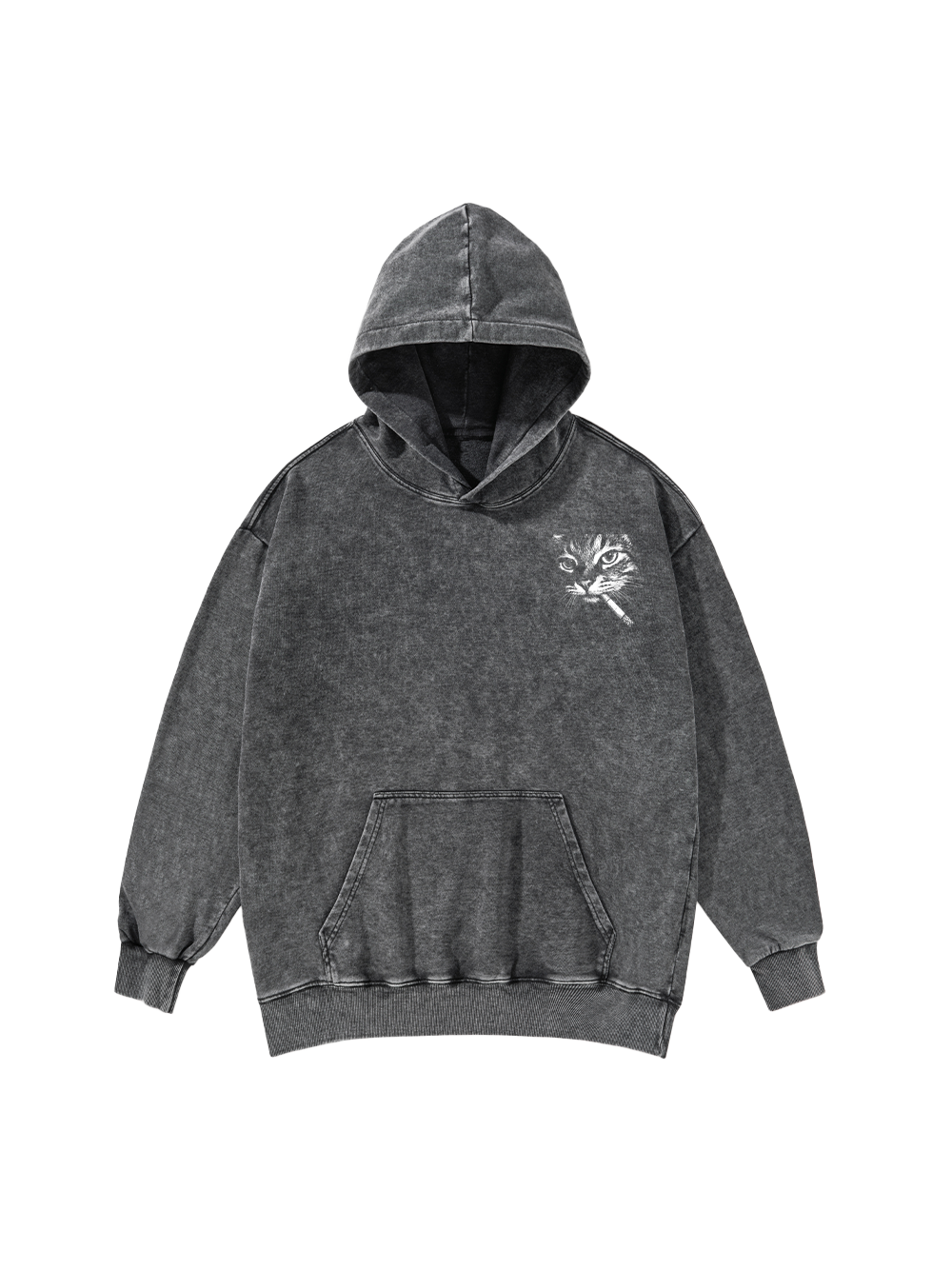 CAT WITH CIGARETTE WASHED HOODIE