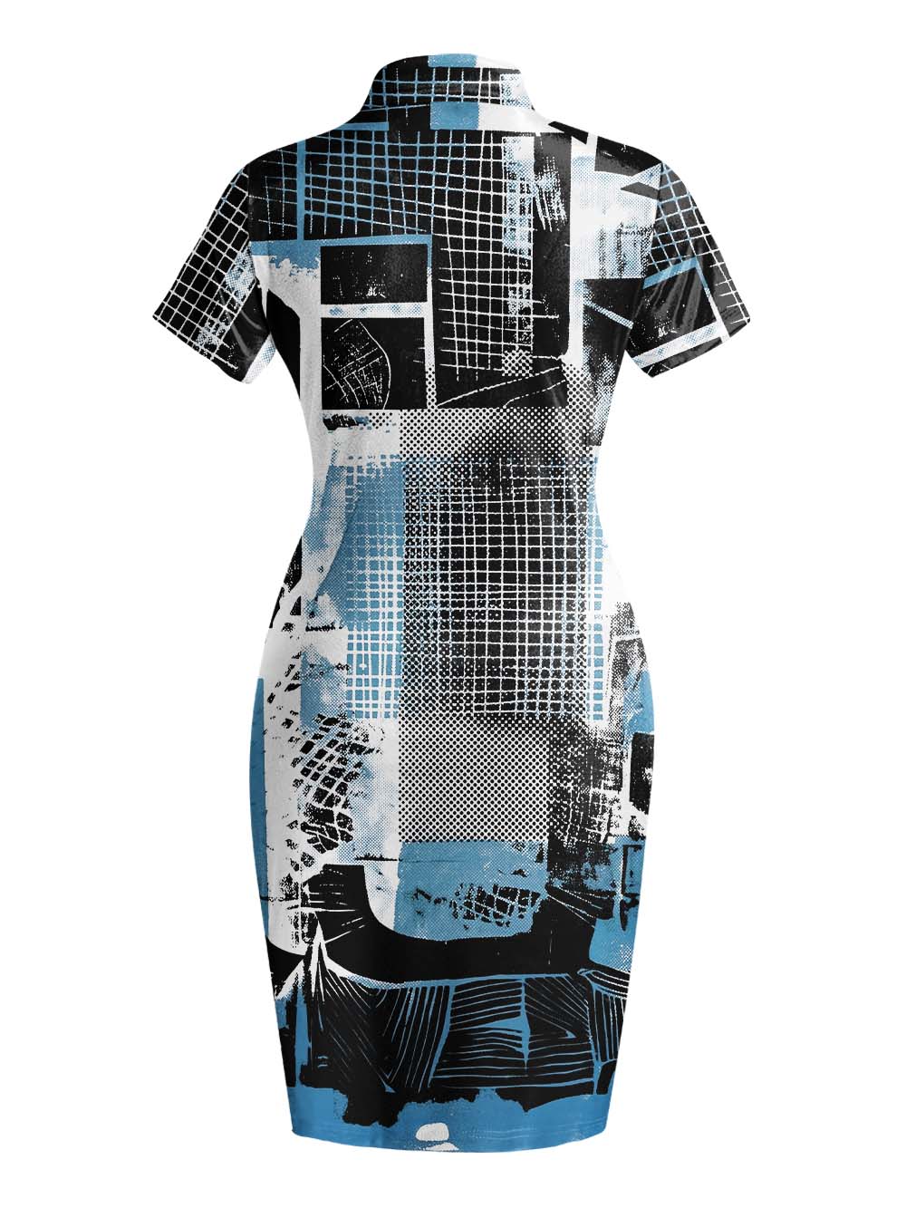 BLUE COLLAGE QIPAO MINI DRESS
