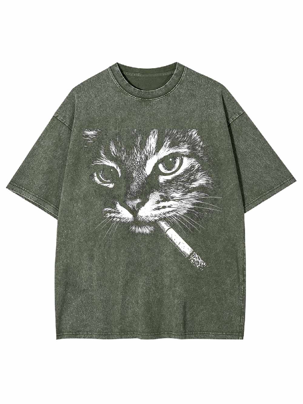 Cat With Cigarette Washed Tshirt