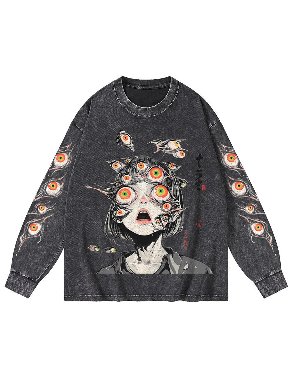 MULTITUDE OF GAZES WASHED LONG-SLEEVE GRAPHIC TSHIRT