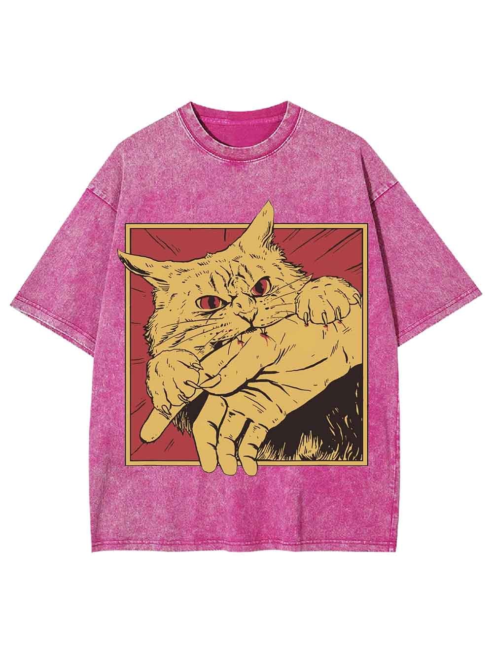 Defensive Cat with Stick Washed Tshirt