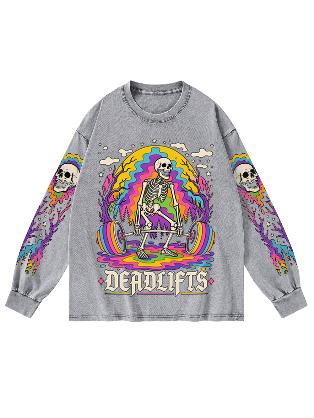 SKELETON LIFT WASHED LONG-SLEEVE GRAPHIC TSHIRT