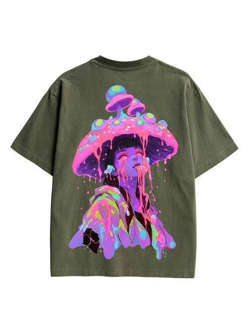 Mushroom Double Sided Print Washed TShirt