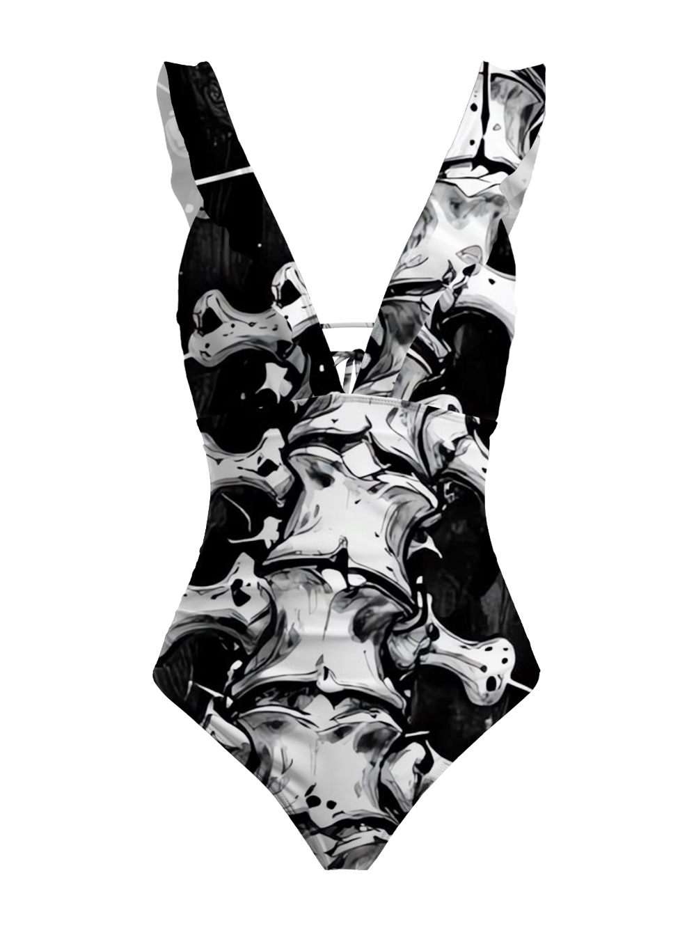 BONE SPINE V-NECK ONE PIECE SWIMSUIT
