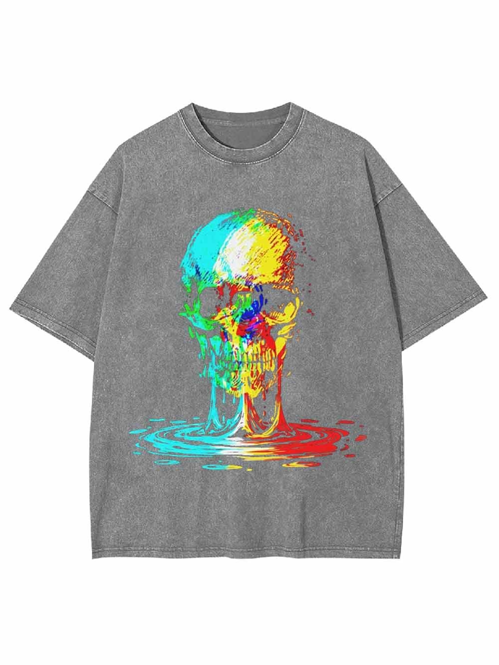 Colorful Melting Skull Washed Tshirt