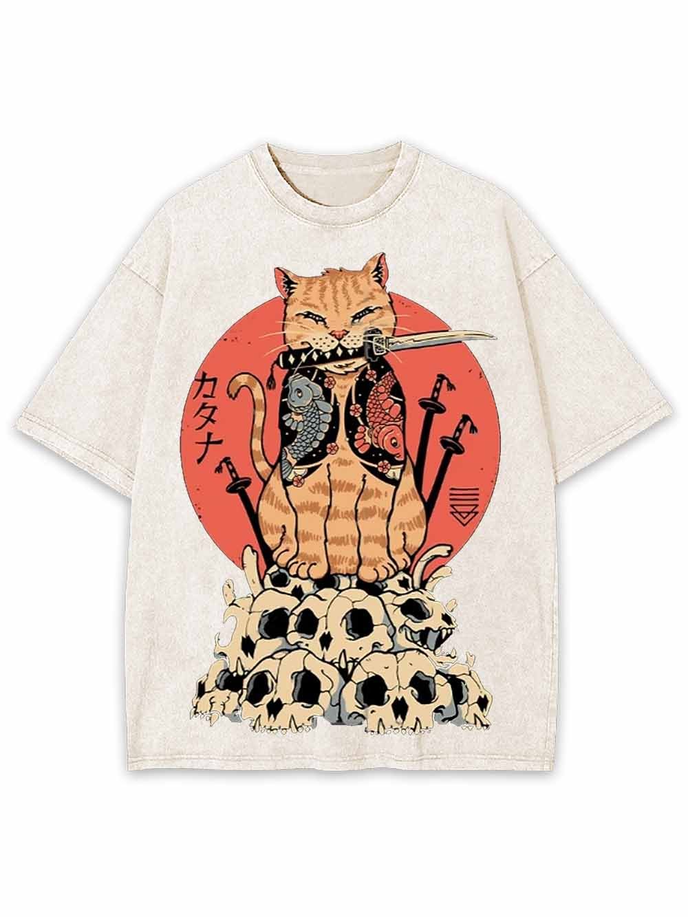 Samurai Cat Washed Tshirt