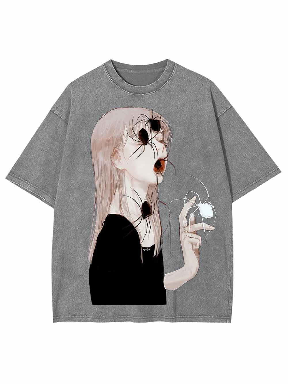Spider Veiled Girl Washed Tshirt
