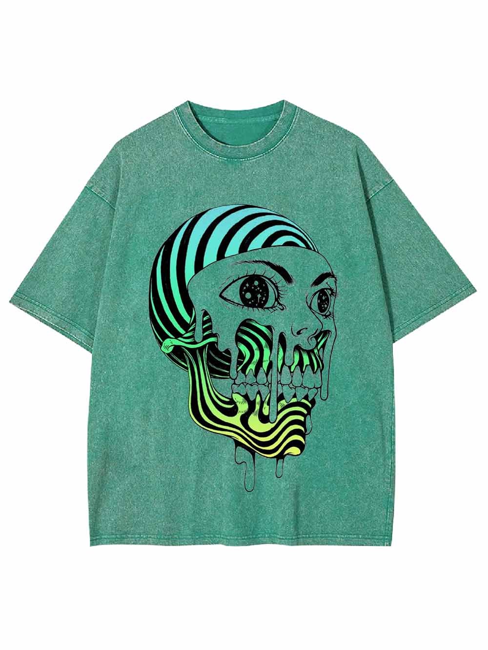 Psychedelic Neon Skull Washed Tshirt
