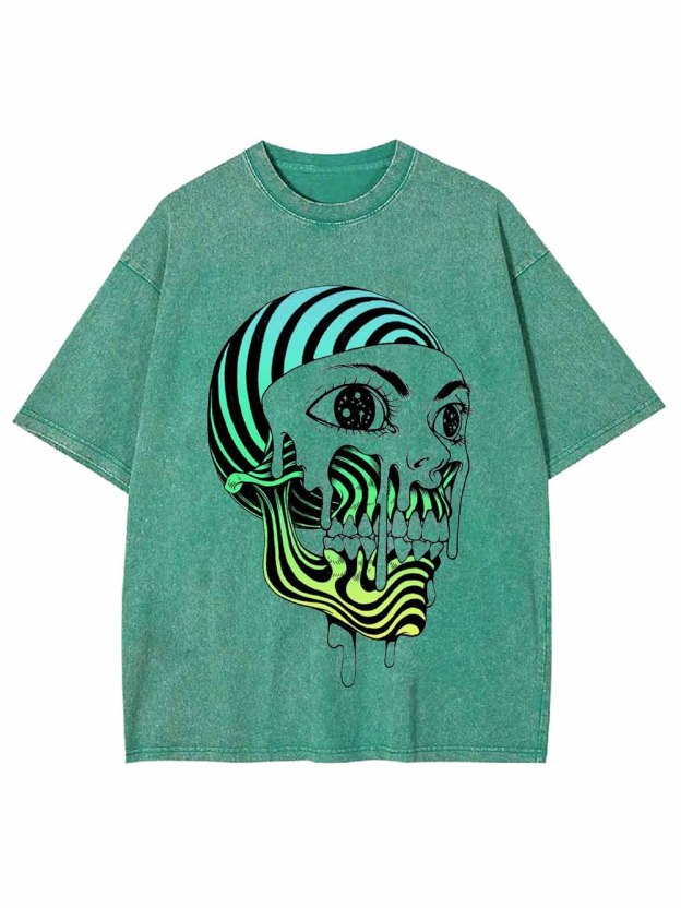Psychedelic Neon Skull Washed Tshirt