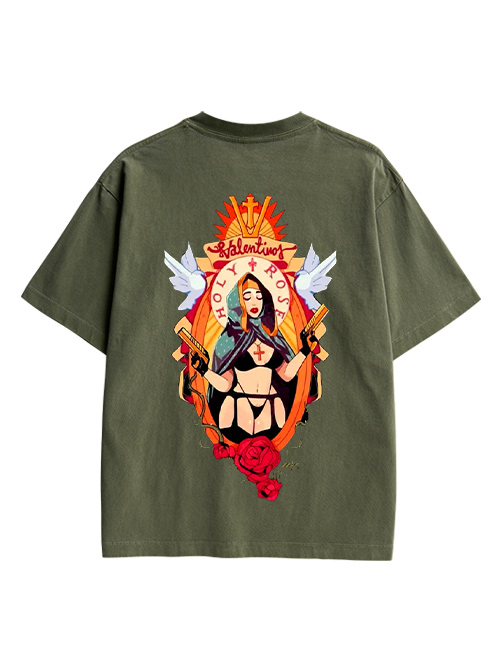 Holy Rose Rebel Double Sided Print Washed TShirt
