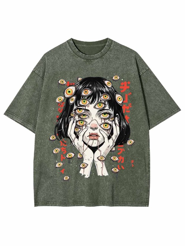 Weird Fantasy Girl With Many Eyes Washed Tshirt