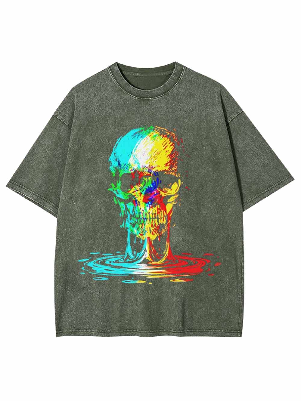 Colorful Melting Skull Washed Tshirt
