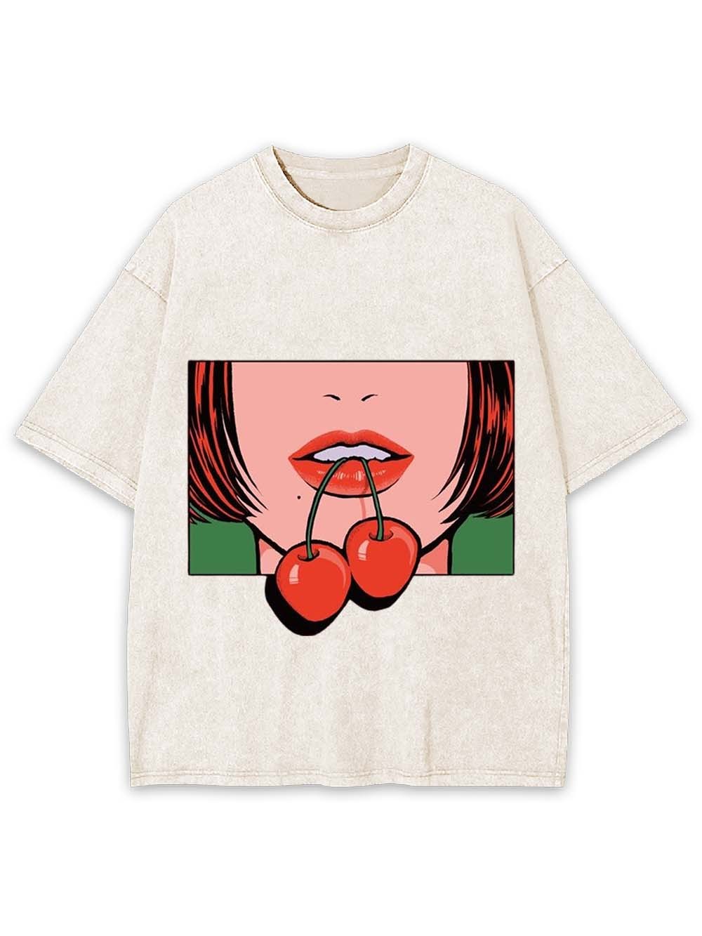 Red Lips Cherry Washed Tshirt
