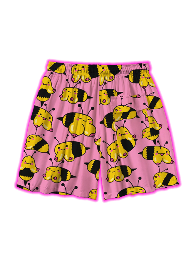 Bees in Flight Over Print Shorts