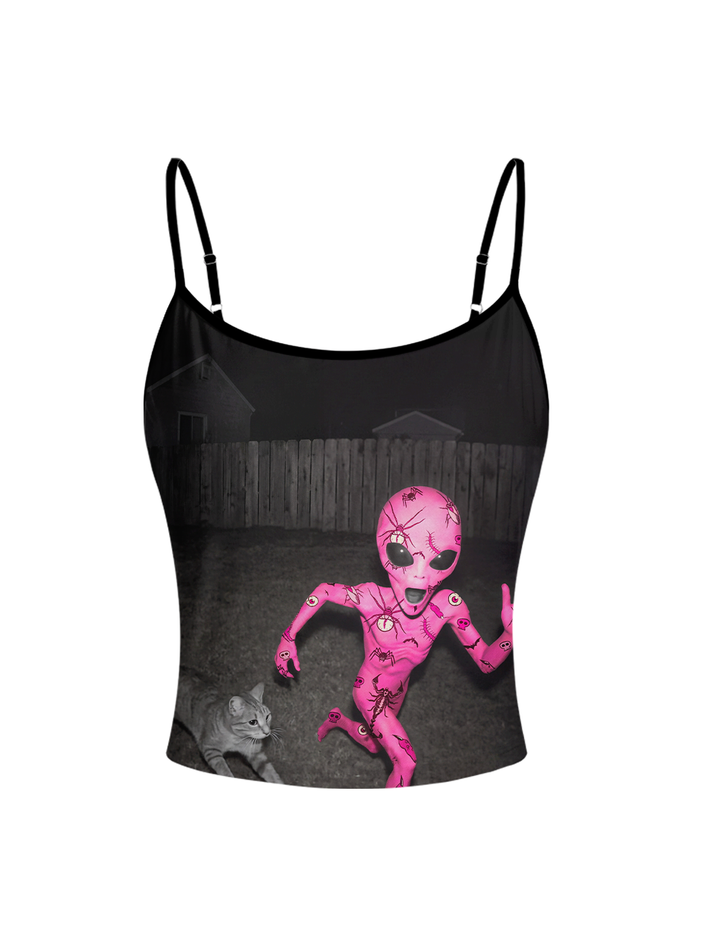 PINK INVADER FULL-PRINT SPAGHETTI-STRAP TOP