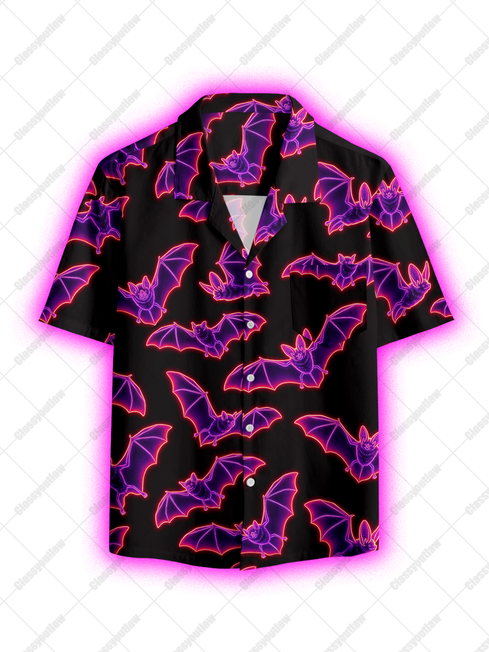 PURPLE BATS BUTTON UP POCKET SHIRT
