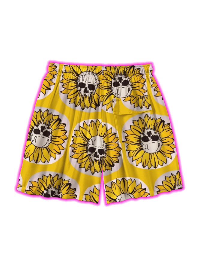 Skull Sunflowers All Over Print Shorts