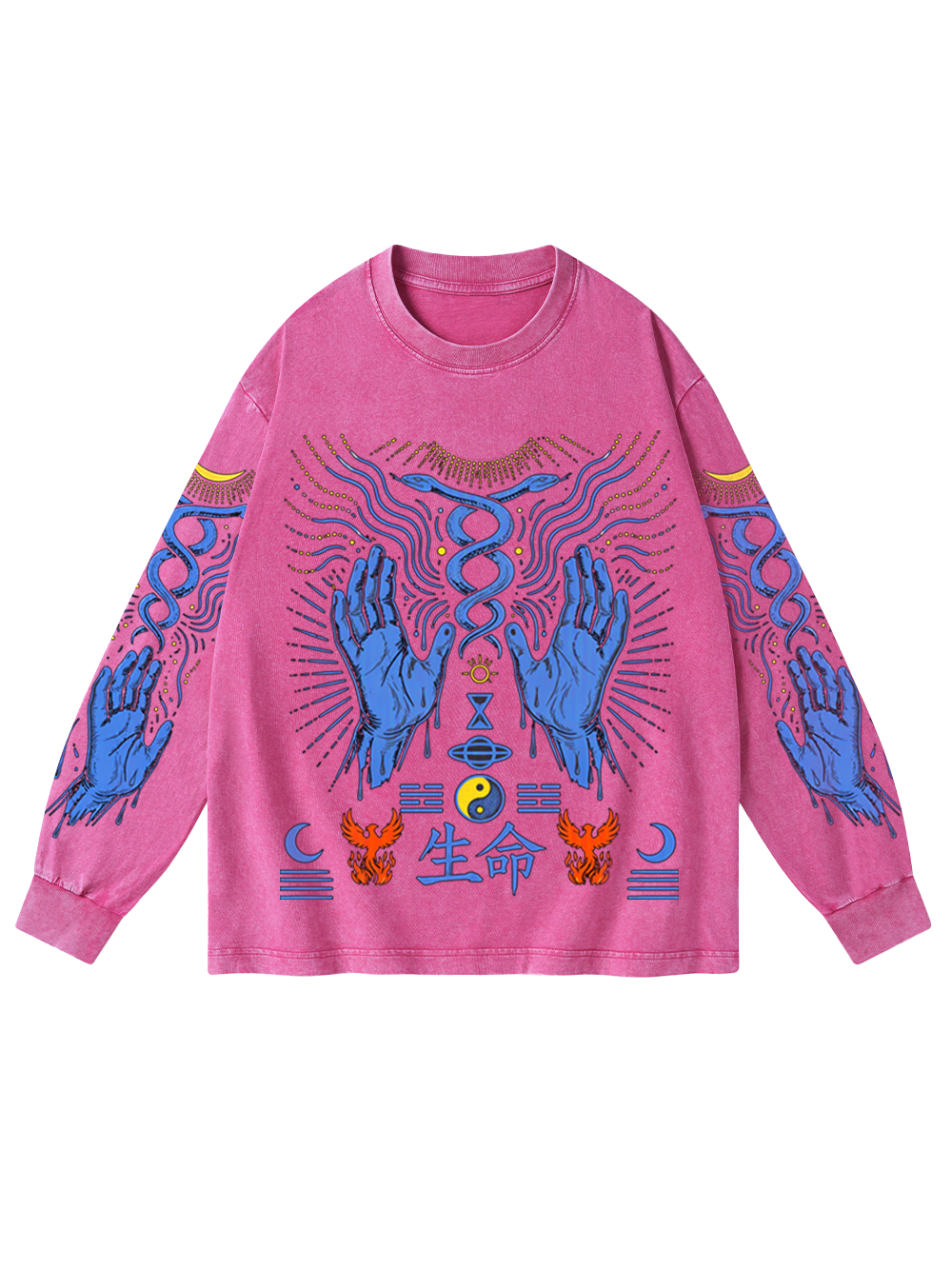LIFE SYMBOL WASHED LONG-SLEEVE GRAPHIC TSHIRT