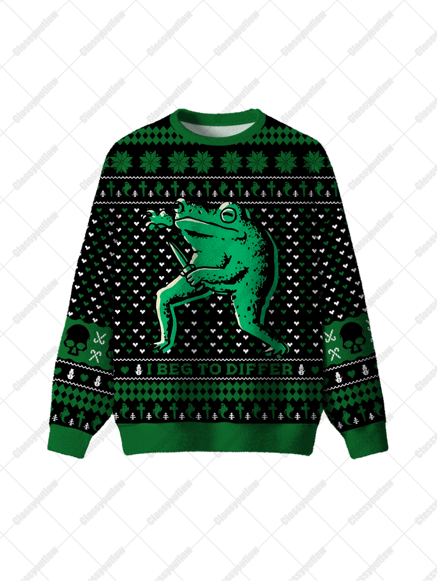 I Beg to Differ Frog UGLY CHRISTMAS SWEATSHIRT-ClassyOutlaw Sale
