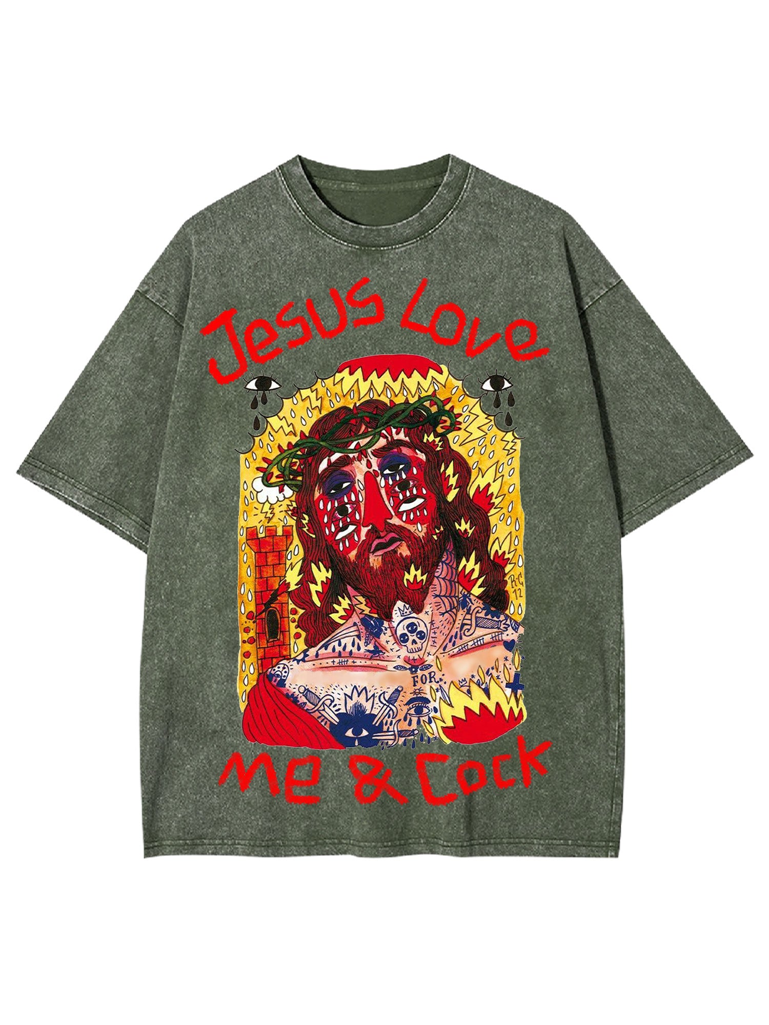 Jesus Love Me & Cock Washed Tshirt