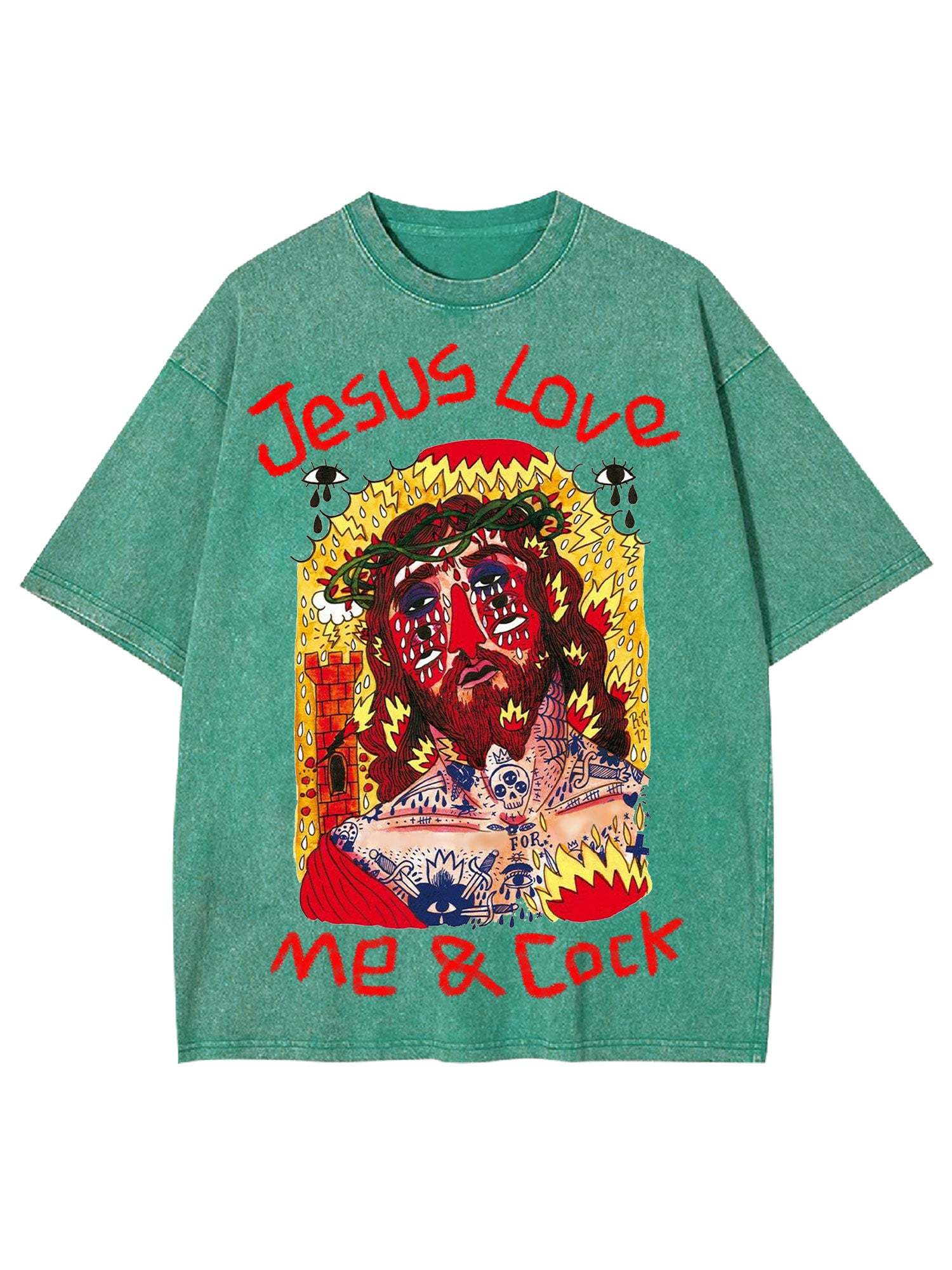 Jesus Love Me & Cock Washed Tshirt-ClassyOutlaw Sale