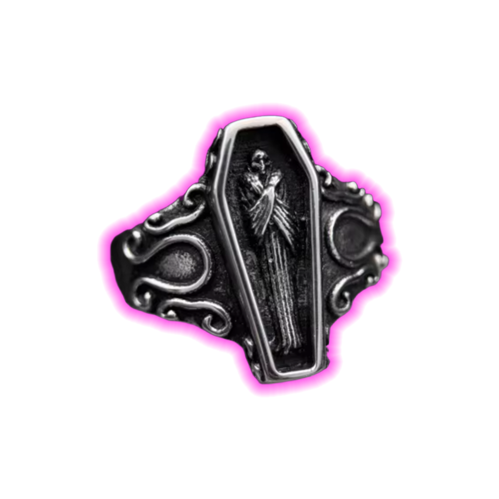 Dark Skeleton Coffin Titanium Steel CLO Ring