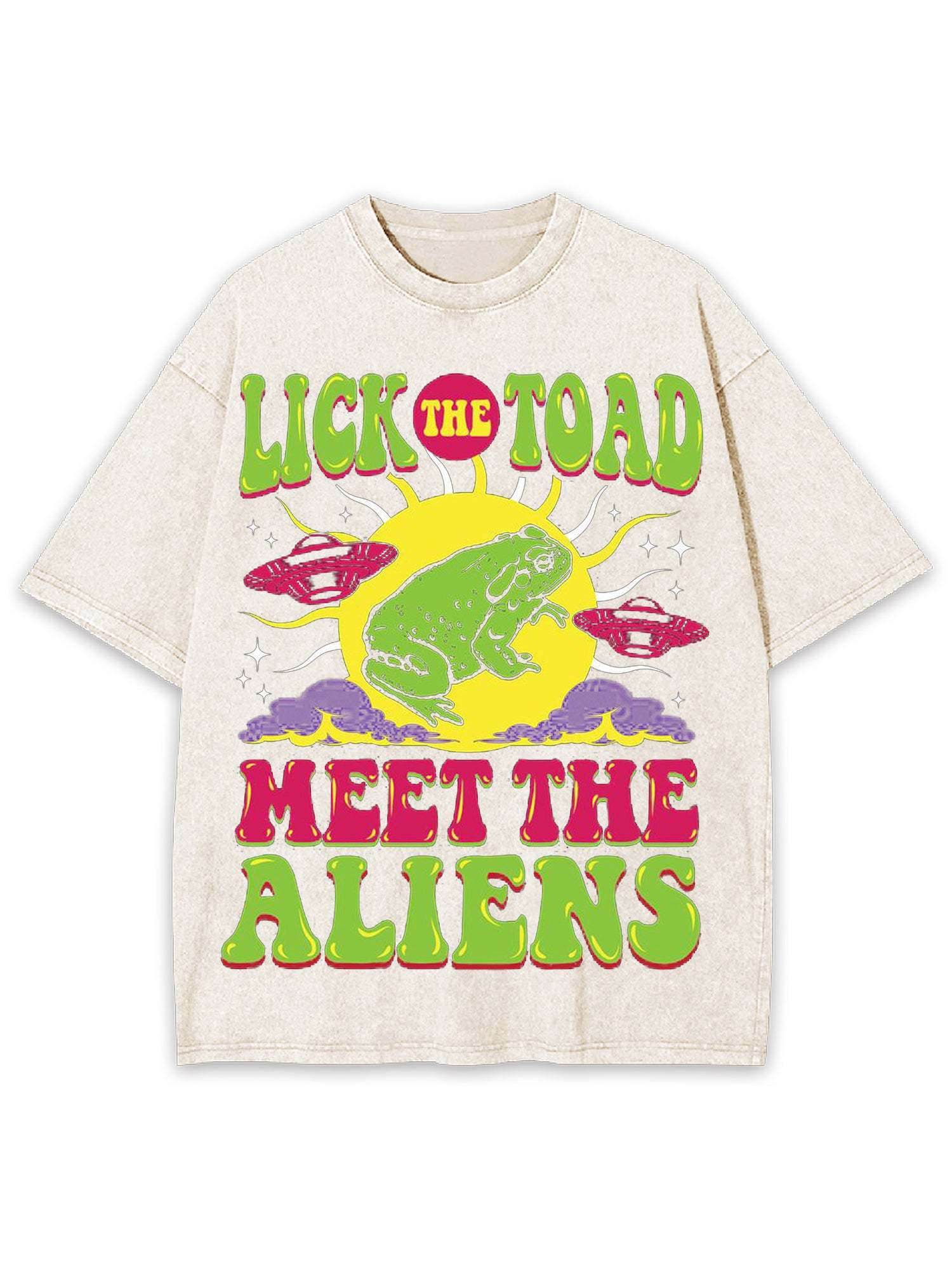 Lick The Toad Meet The Aliens Washed Tshirt-ClassyOutlaw