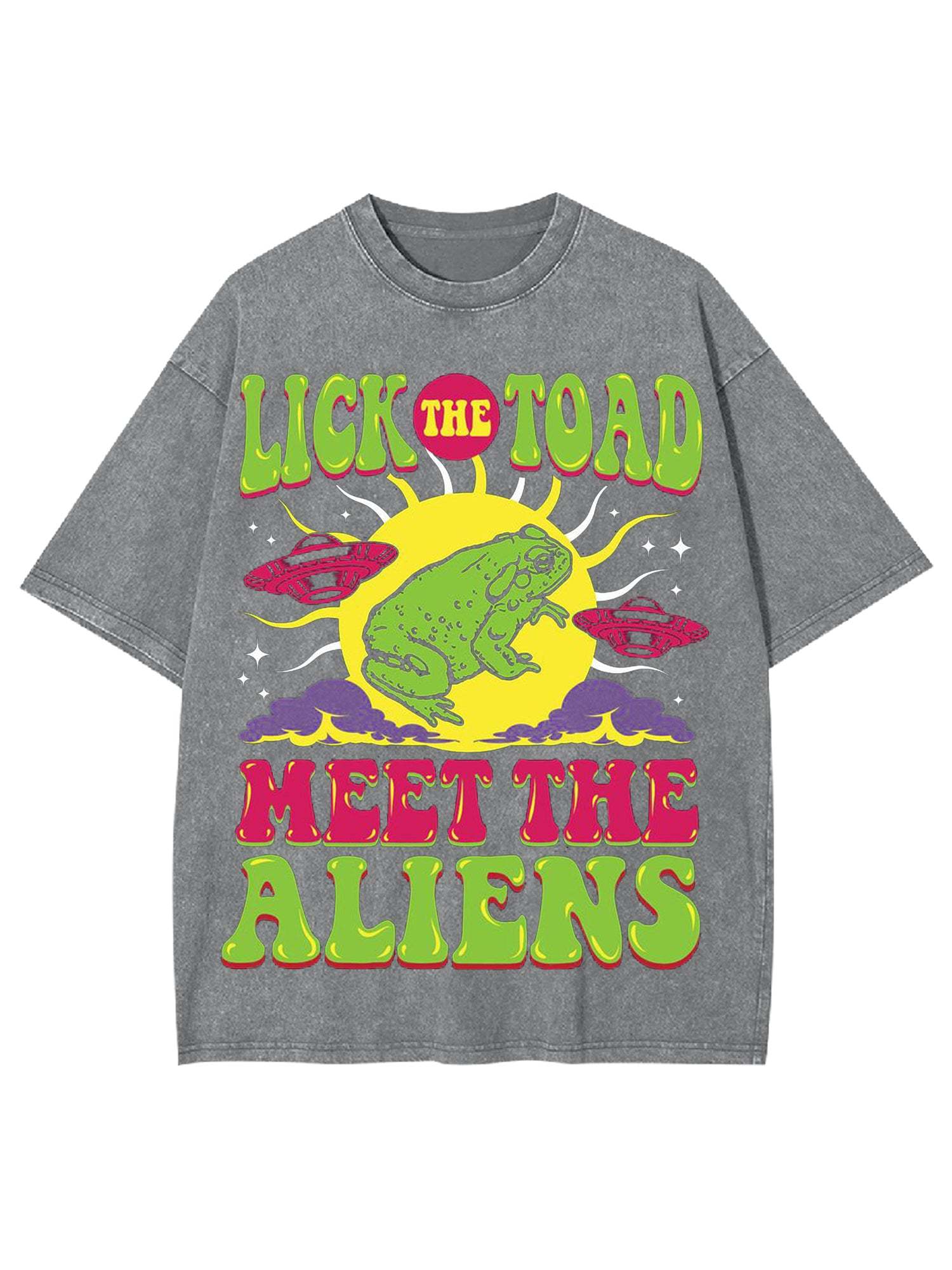 Lick The Toad Meet The Aliens Washed Tshirt-ClassyOutlaw