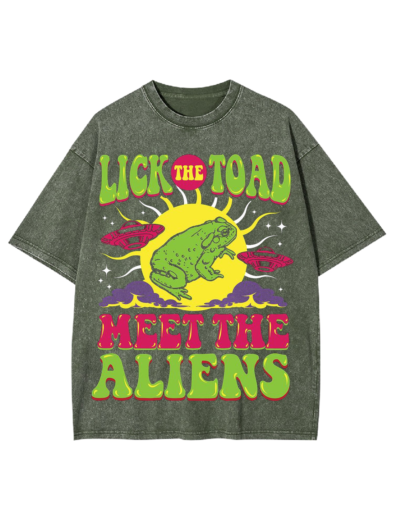 Lick The Toad Meet The Aliens Washed Tshirt-ClassyOutlaw