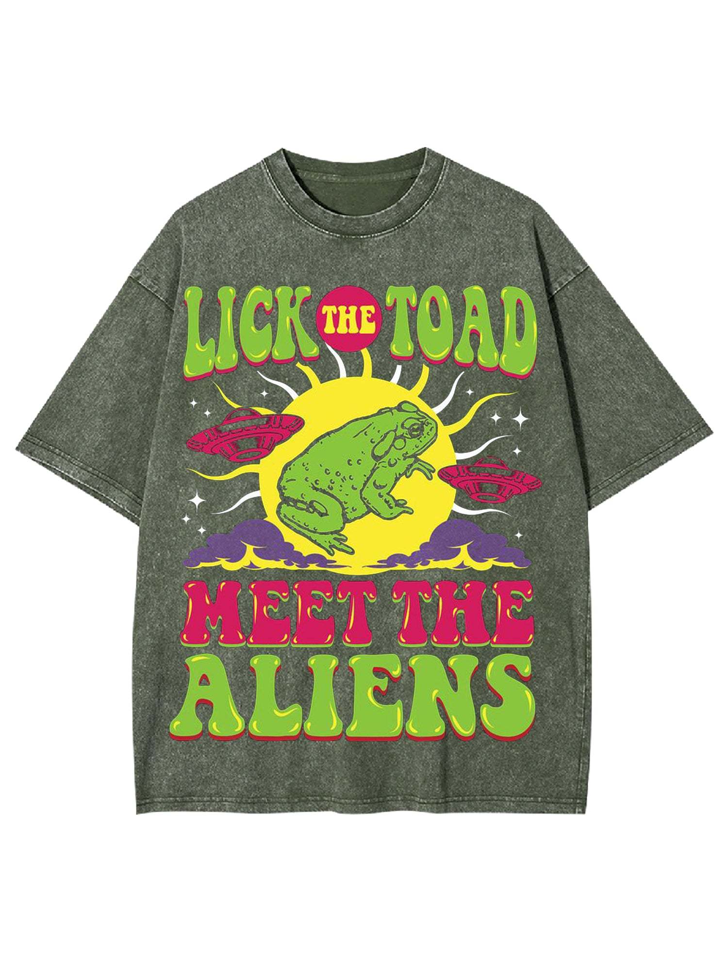 Lick The Toad Meet The Aliens Washed Tshirt-ClassyOutlaw