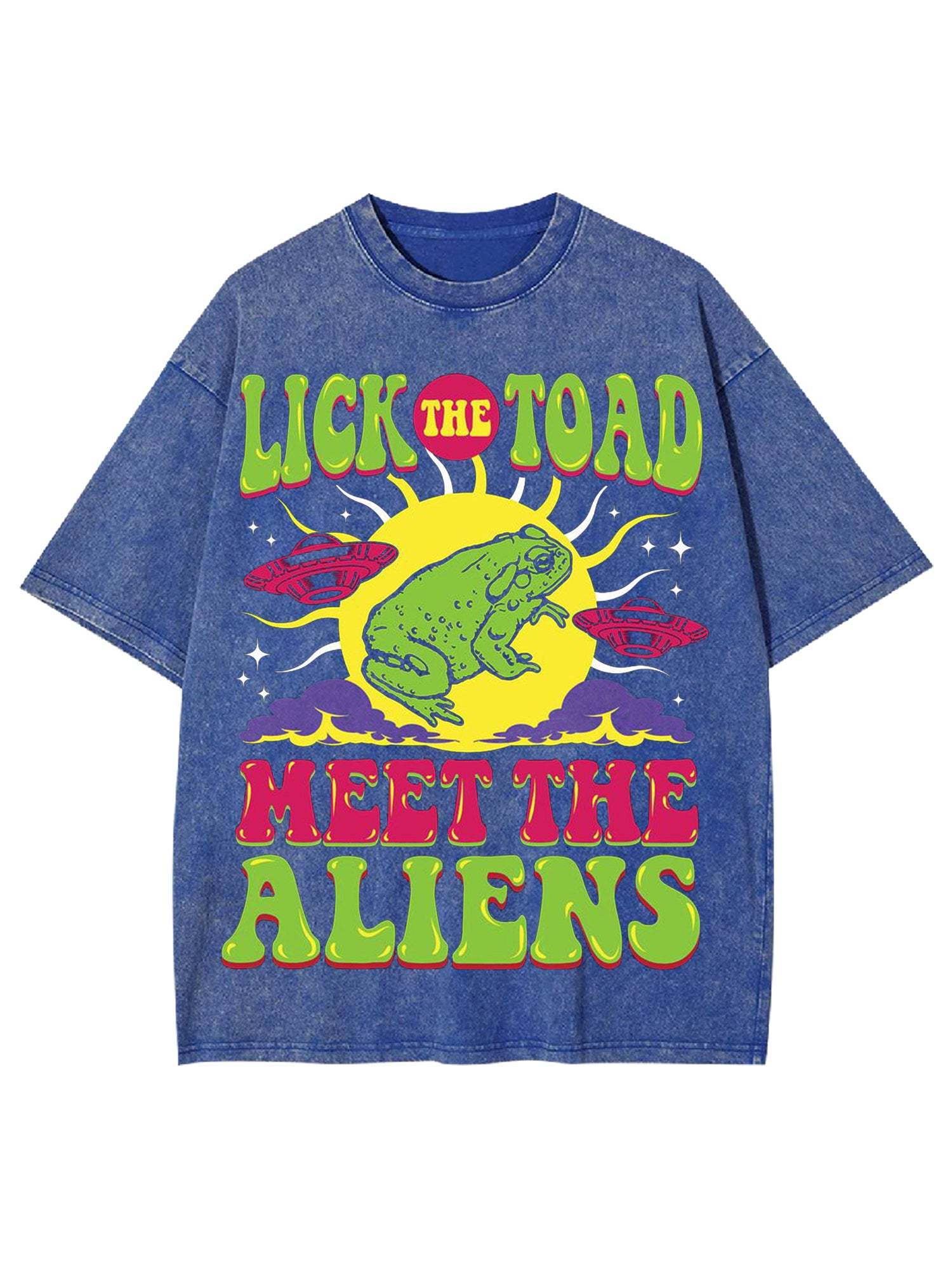 Lick The Toad Meet The Aliens Washed Tshirt-ClassyOutlaw