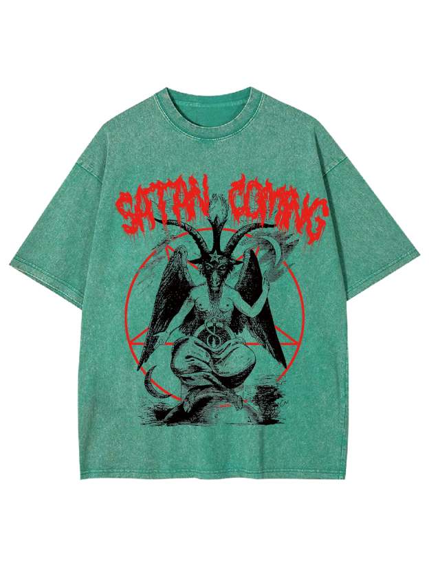 Satan Coming Washed Tshirt-ClassyOutlaw