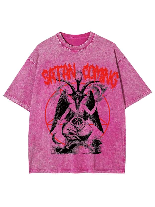Satan Coming Washed Tshirt-ClassyOutlaw