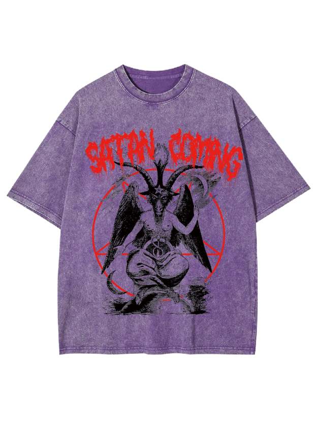 Satan Coming Washed Tshirt-ClassyOutlaw