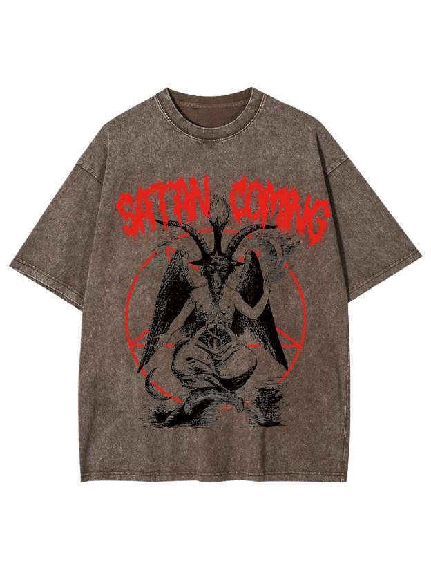 Satan Coming Washed Tshirt-ClassyOutlaw