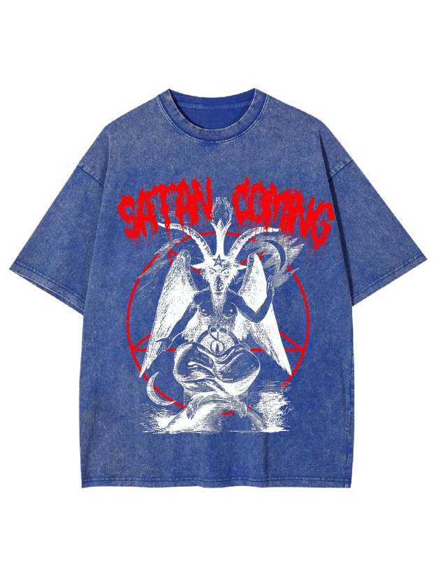 Satan Coming Washed Tshirt-ClassyOutlaw